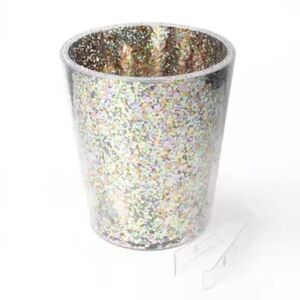 Ice Bucket With Tongs Glitter Enclosed In Clear Double Panel Open Faced Bucket